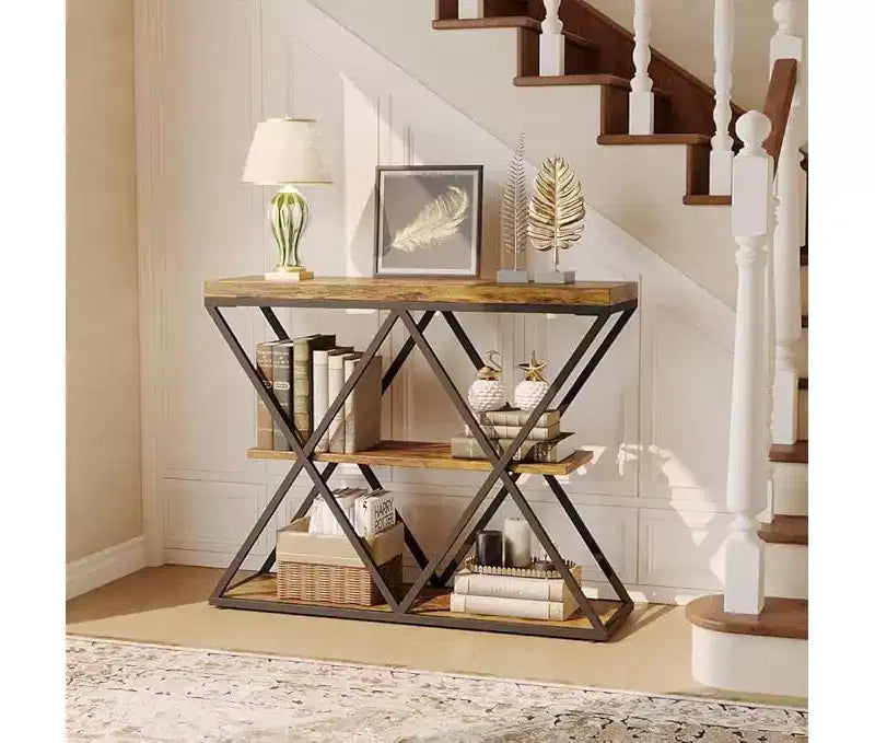 Cadre de table console industrielle à 3 niveaux avec étagère ouverte