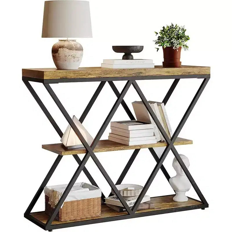 Cadre de table console industrielle à 3 niveaux avec étagère ouverte