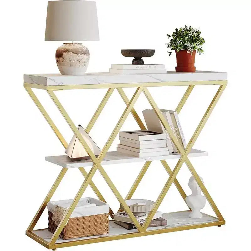 Cadre de table console industrielle à 3 niveaux avec étagère ouverte