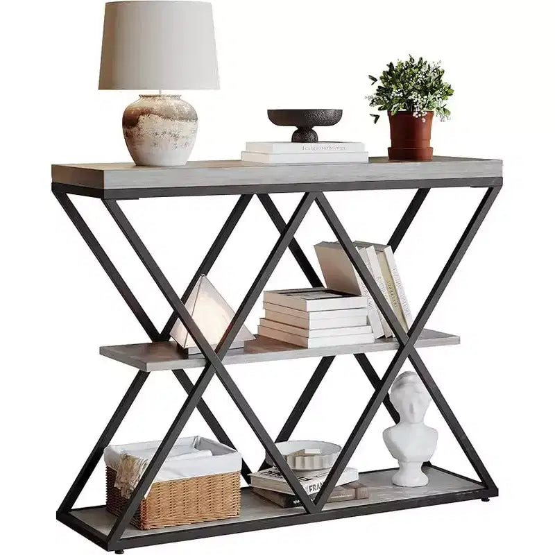 Cadre de table console industrielle à 3 niveaux avec étagère ouverte