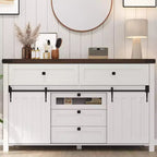 Acekool Farmhouse Buffet Cabinet Kitchen Sideboard with Sliding Barn Doors and 5 Drawers Coffee Bar Storage for Dining Room and Living Room