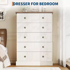 Commode haute 5 tiroirs en bois et métal cannelé