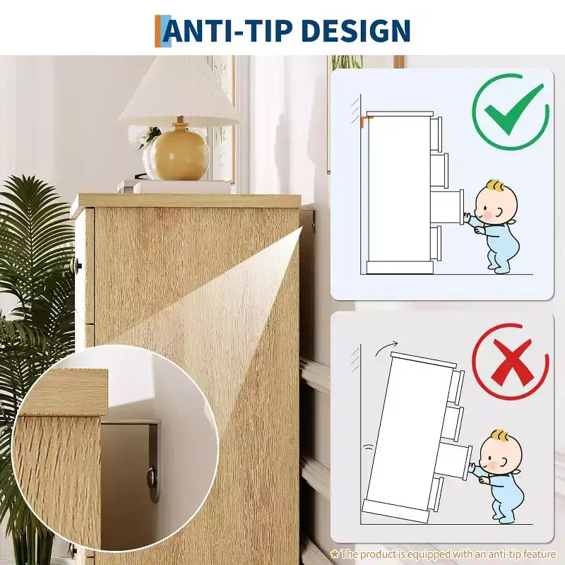 Commode haute 5 tiroirs en bois et métal cannelé