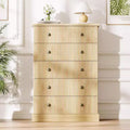 Fluted 5-Drawer Tall Dresser with Metal Handles Space-Saving Wood Storage for Apartment and Guest Room