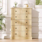 Fluted 5-Drawer Tall Dresser with Metal Handles Space-Saving Wood Storage for Apartment and Guest Room