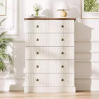 Commode haute 5 tiroirs en bois et métal cannelé