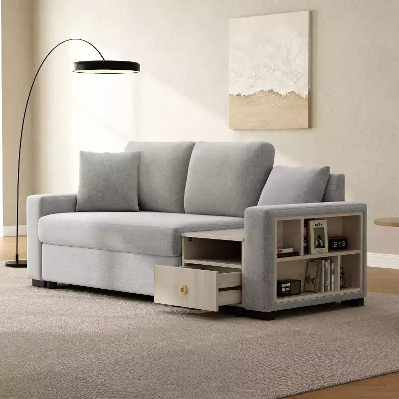 Causeuse moderne rembourrée en chenille avec console de rangement