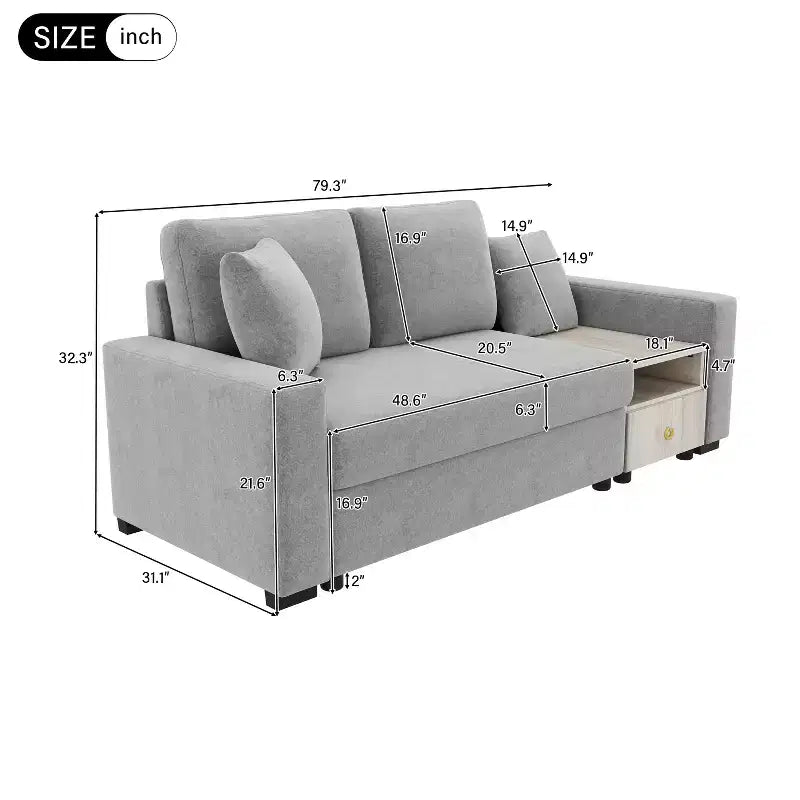 Causeuse moderne rembourrée en chenille avec console de rangement