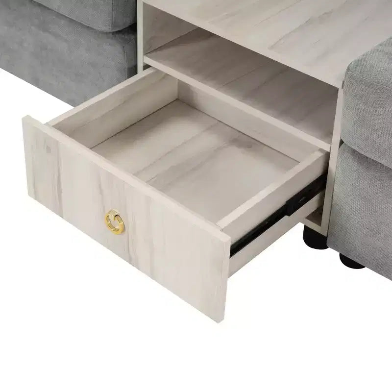 Causeuse moderne rembourrée en chenille avec console de rangement