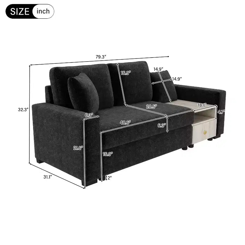 Causeuse moderne rembourrée en chenille avec console de rangement