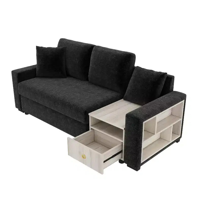 Causeuse moderne rembourrée en chenille avec console de rangement