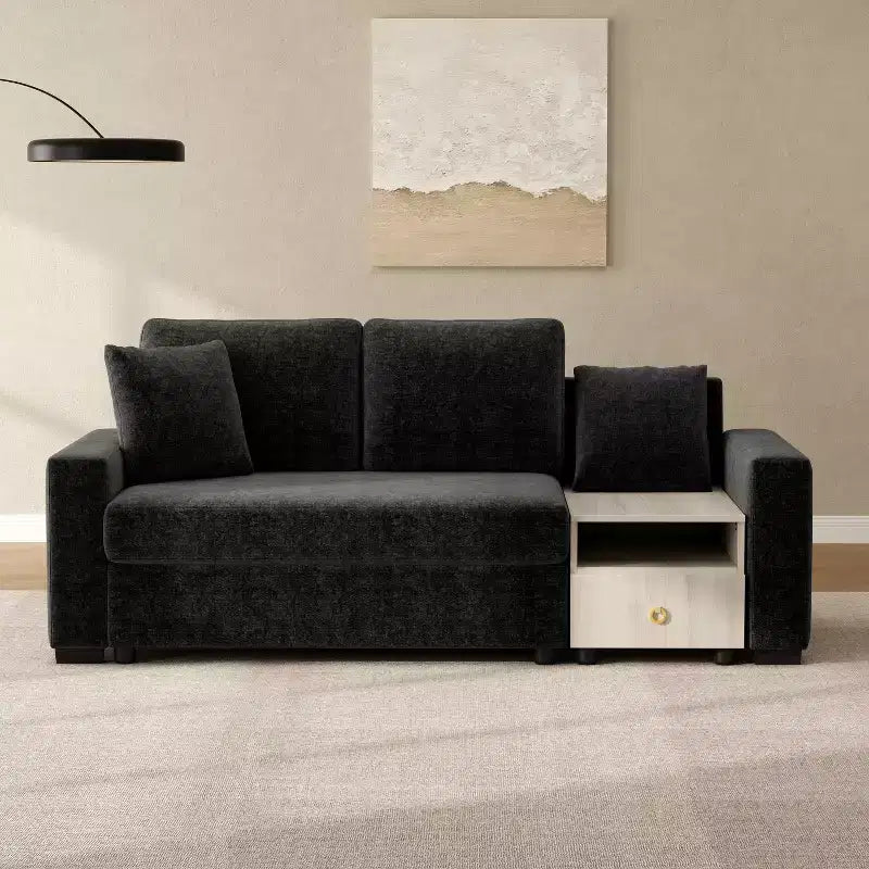 Christopher Knight Home Arvi 79.3'' Modern Chenille Upholstered Loveseat with Console Storage Armrest and Pillows