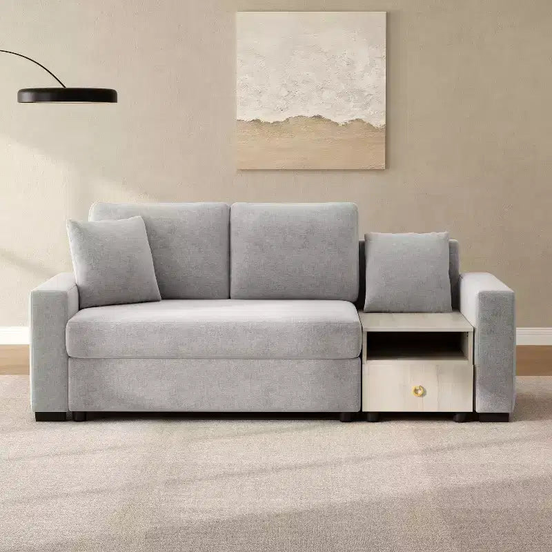 Causeuse moderne rembourrée en chenille avec console de rangement