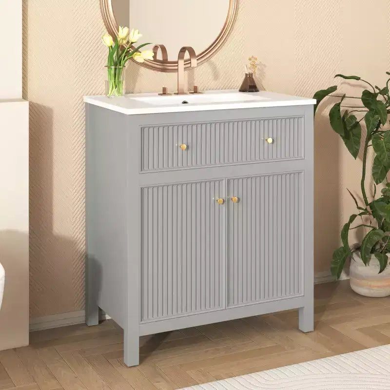 30 Bathroom Vanity with Sink Bathroom Storage Cabinet with Drawers and Soft Closing Doors Single Sink Bathroom Vanity Grey
