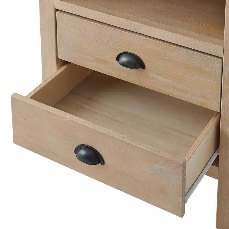 Table de chevet en bois à 2 tiroirs avec quincaillerie en bronze huilé
