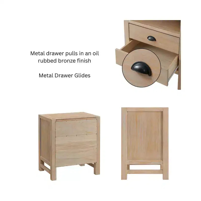 Table de chevet en bois à 2 tiroirs avec quincaillerie en bronze huilé