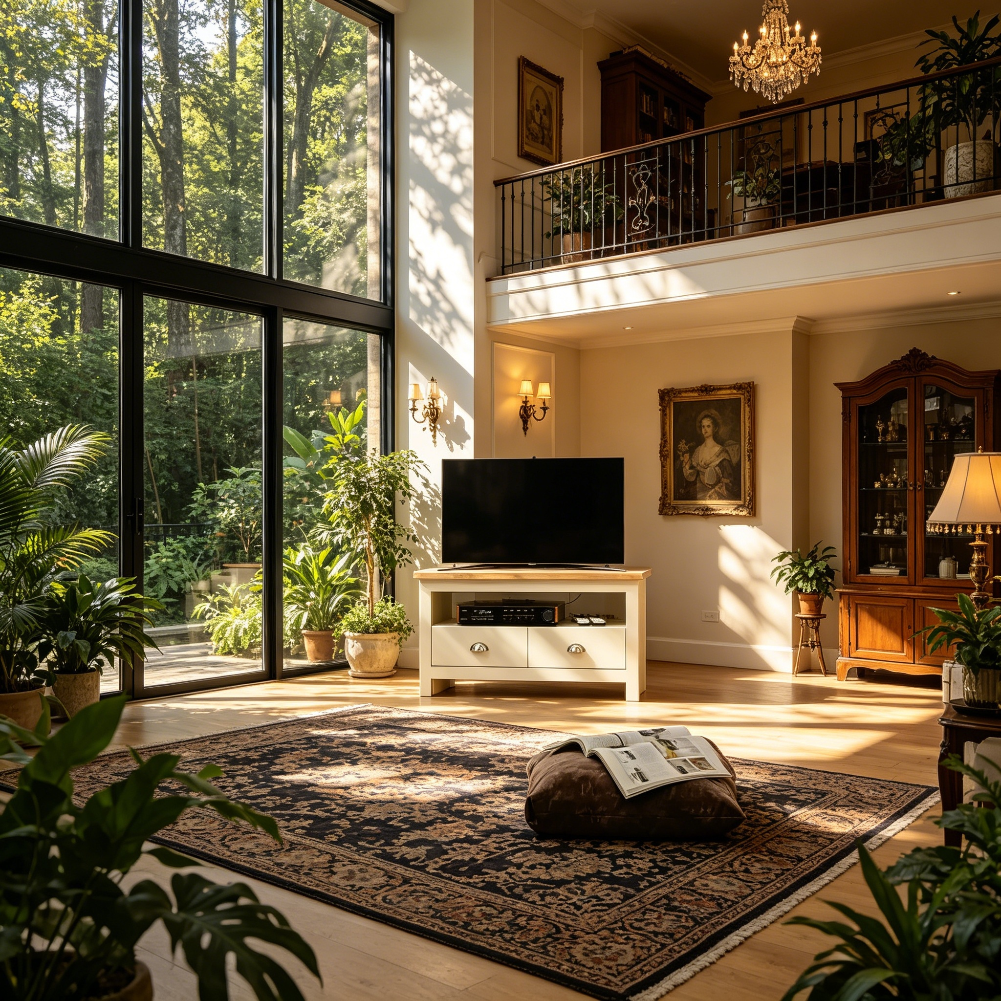 Meuble TV d'angle moderne en bois avec tiroirs et étagère ouverte