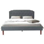 Costway Upholstered Bed Frame Adjustable Diamond Button Headboard Easy Assembly