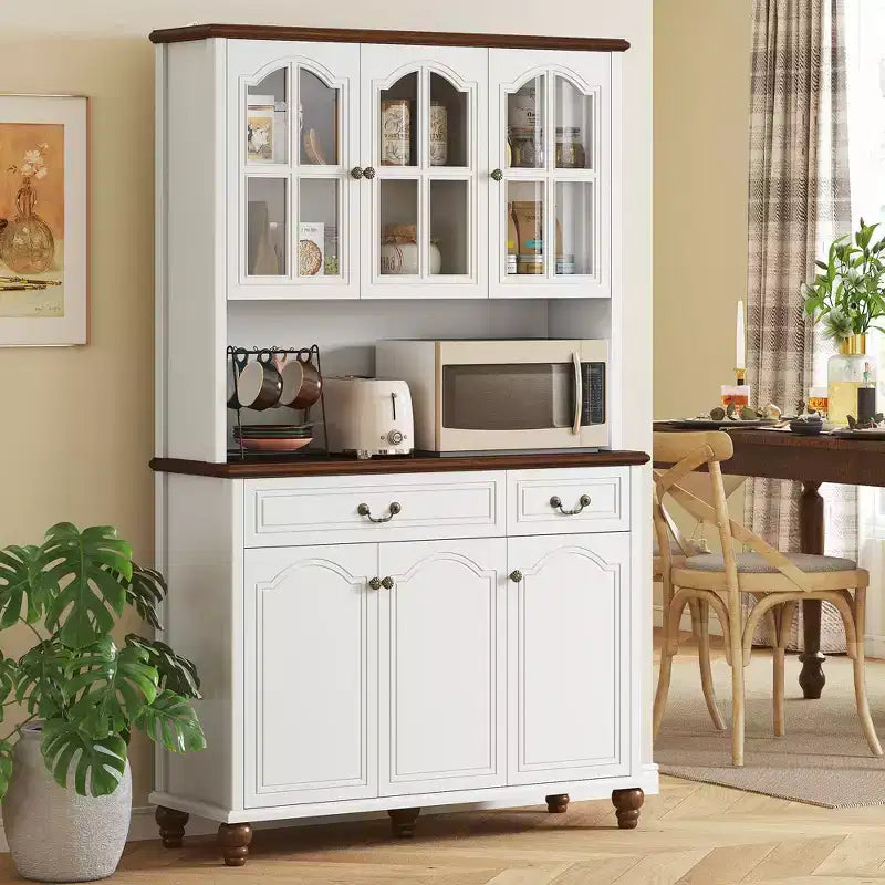 HOMCOM Kitchen Hutch Storage Cabinet with Antique Details Feestanding Pantry Cabinet with 3-Level Adjustable Shelves Dining Room Hutch White