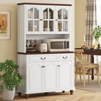 HOMCOM Kitchen Hutch Storage Cabinet with Antique Details Feestanding Pantry Cabinet with 3-Level Adjustable Shelves Dining Room Hutch White